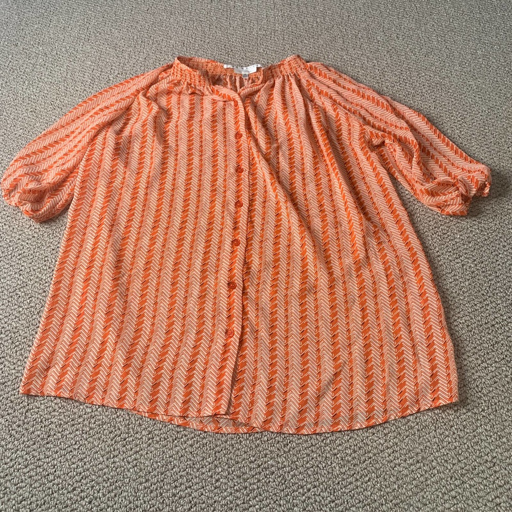Collective Concepts Womens Blouse Top Size Small Orange Chevron Button Front